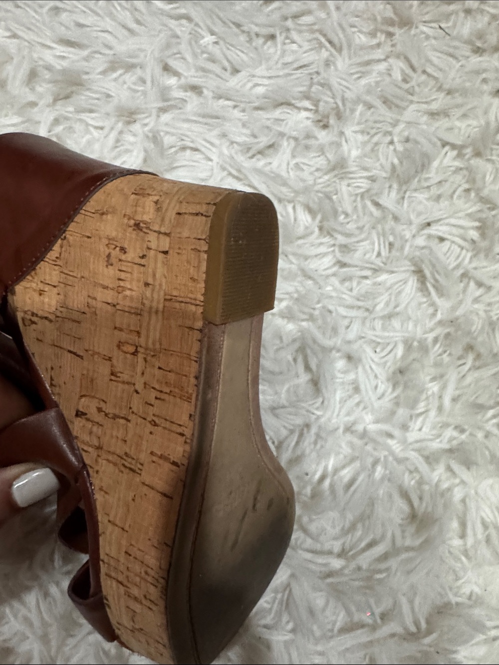 Guess Brown Strappy Wedge Sandals with Cork Heel - Picture 7 of 10